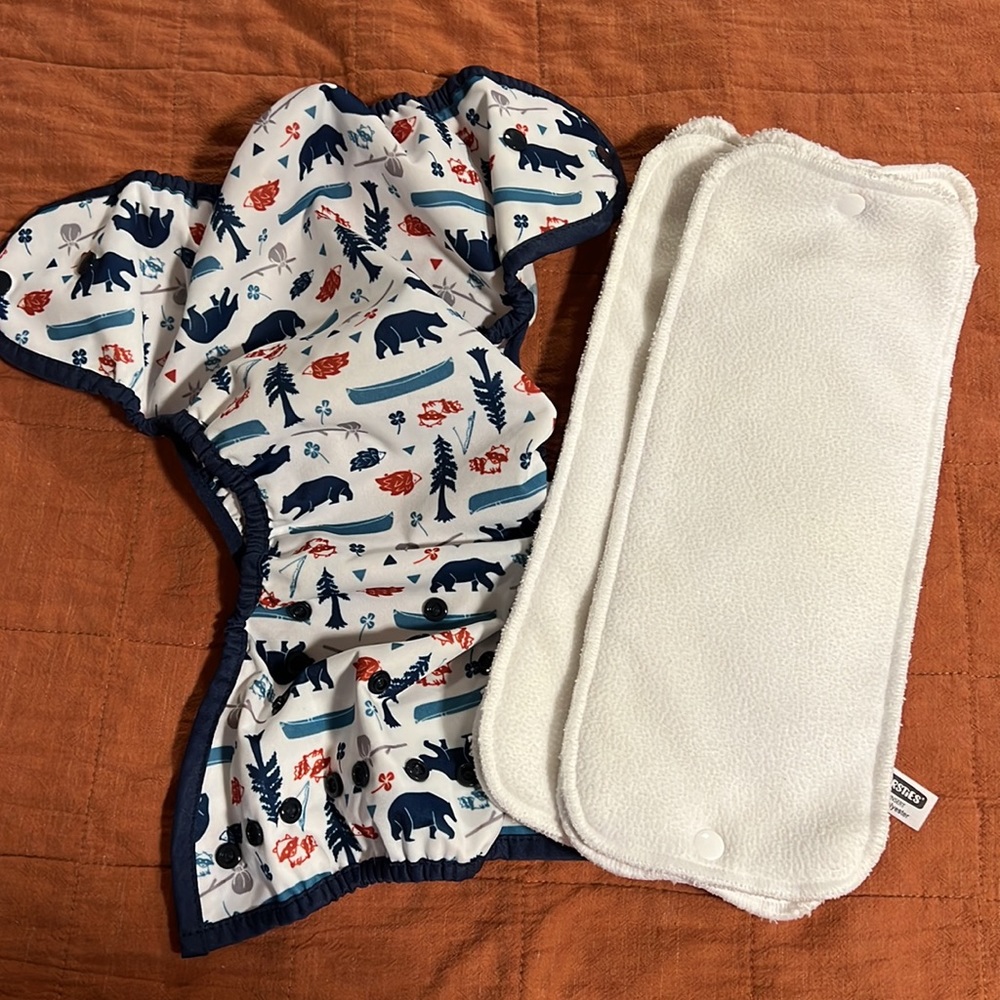 Thirsties Duo Wrap Snap cloth diaper with inserts.